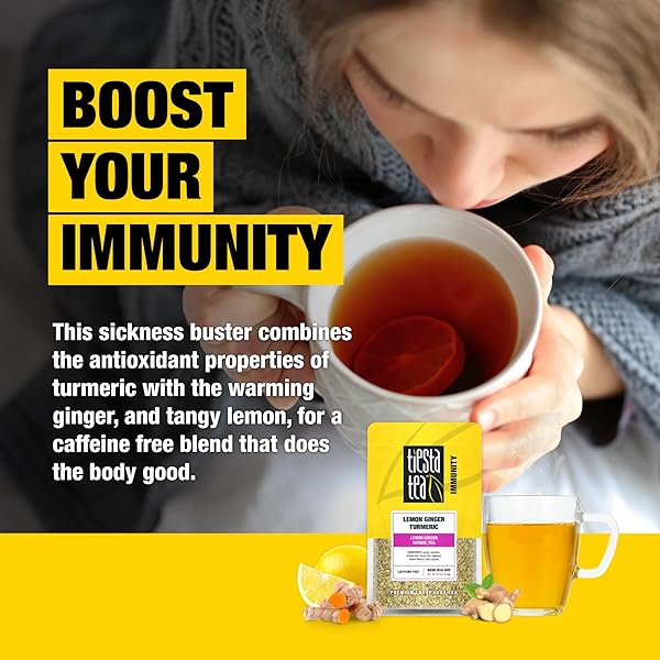 TIESTA TEA – LEMON GINGER TURMERIC, LOOSE LEAF, LEMON GINGER HERBAL TEA, PREMIUM BLEND, NON CAFFEINATED HERBAL, MAKE HOT OR ICED BREWS UP TO 25 CUPS, 2.5 OUNCE RESEALABLE POUCH