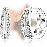 Sterling Sliver Dainty Round Hoop Earrings with Cubic Zirconia for Women Fashion Lightweight Hypoallergenic Hoop Earrings for Sensitive Ears