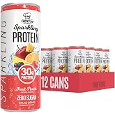 Genius Gourmet Clear Protein Sparkling Water Fruit Punch, 12 Pack | 30g Protein per Can, Zero Sugar, Low Carb, Lactose Free, Non GMO, Ready to Drink Flavored Sparkling Water
