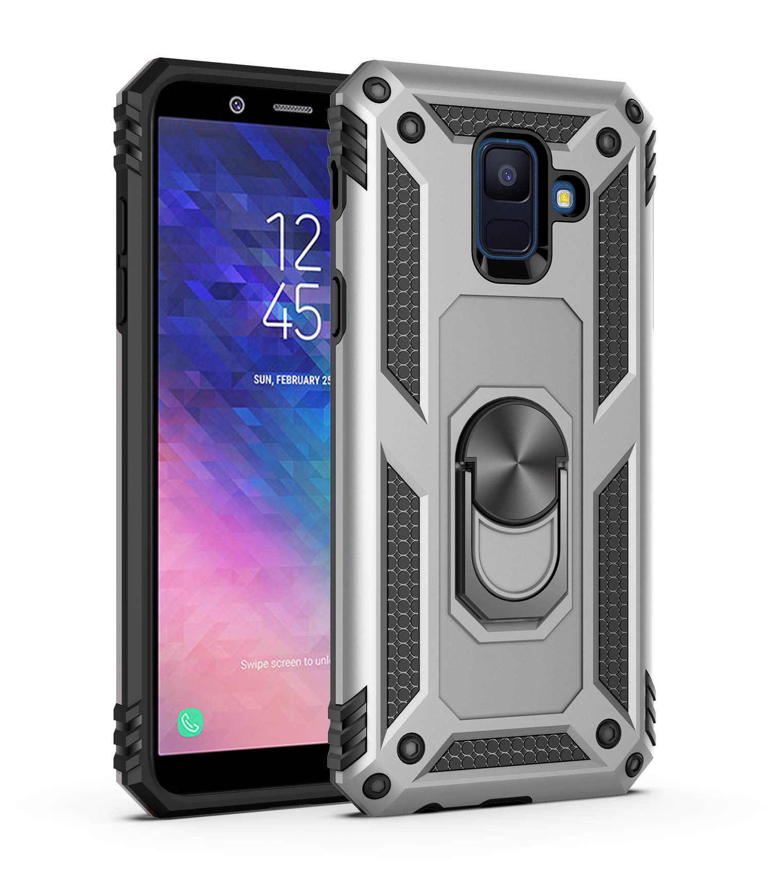 BestST Case for Galaxy A6 Plus 2018/A605/J8 2018 Case, [Armor box][Built in Screen Protector] [Full Body] [Heavy Duty Protection] [Kickstand] Shock Reduction Case,(Silver) — image 1