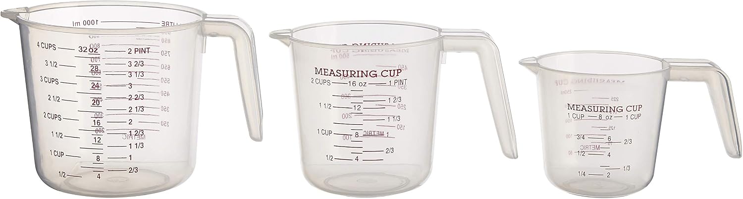 Measuring Jugs, Clear Plastic, Set of 3, Transparent