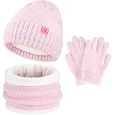 Toddler Kids Winter Hat Scarf Gloves Set Cold Weather Beanie Hats Fleece Neck Warmer for 4 5 6 7 8 Year Old Boys Girls Gifts