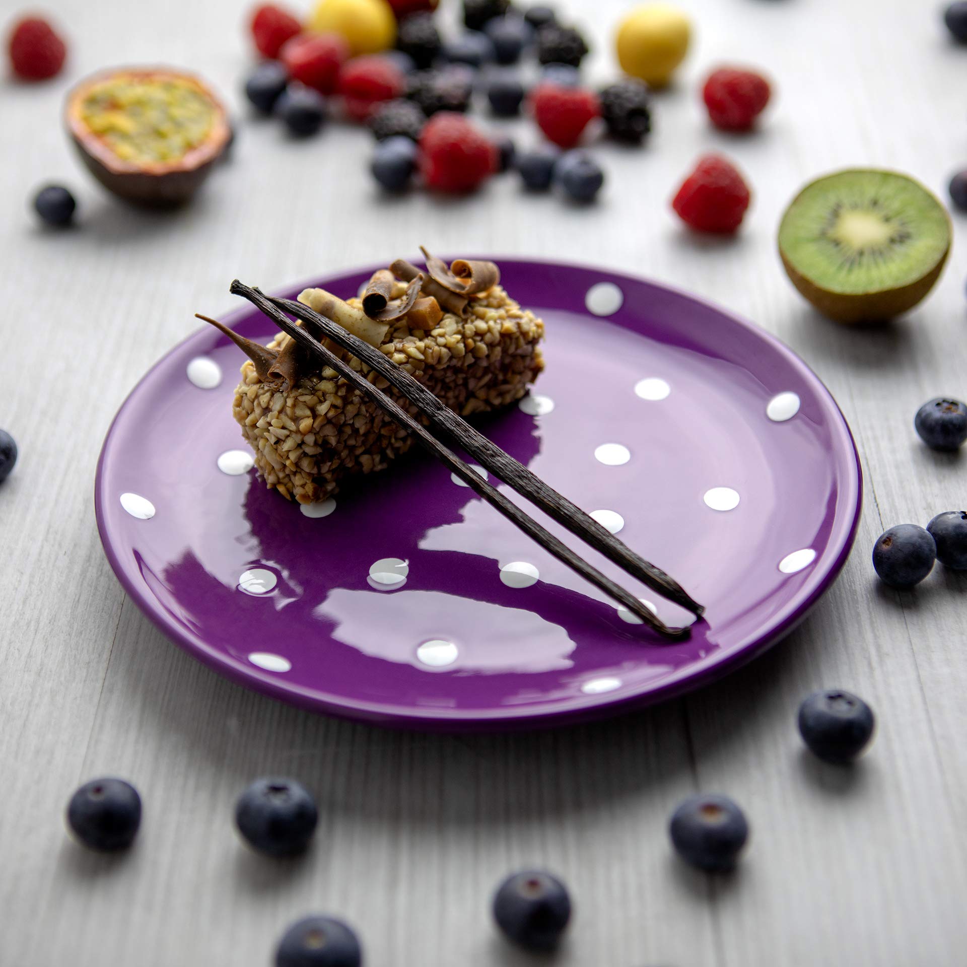 City to Cottage® Purple and White Pottery | Polka Dot Spotty | Handmade Hand Painted | Glazed Ceramic 7.9inch/20cm | Side Dessert Plate | Unique Dinnerware