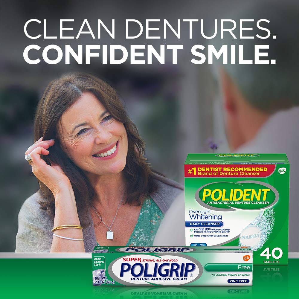 Polident Overnight Whitening Antibacterial Denture Cleanser Effervescent Tablets, 120 count: Health & Personal Care