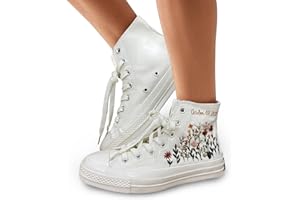 Personalized Embroidered Flowers Sneakers, Custom Wedding Shoes for Bride Bridesmaids, Unisex High Top Canvas Sneakers, Mothe