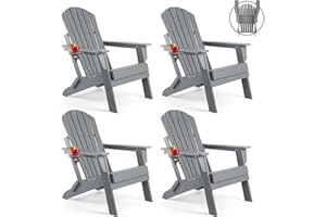 FUNBERRY Folding Adirondack Chair Set of 4, All Weather HDPE Fire Pit Chairs with Cup Holder for Outdoor