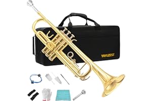 YAYUZEST Bb Standard Trumpet Set for Beginner and Advanced Student, Brass Student Trumpet Instrument with Hard Case, Cleaning Kit, 7C Mouthpiece and Gloves (Gold)