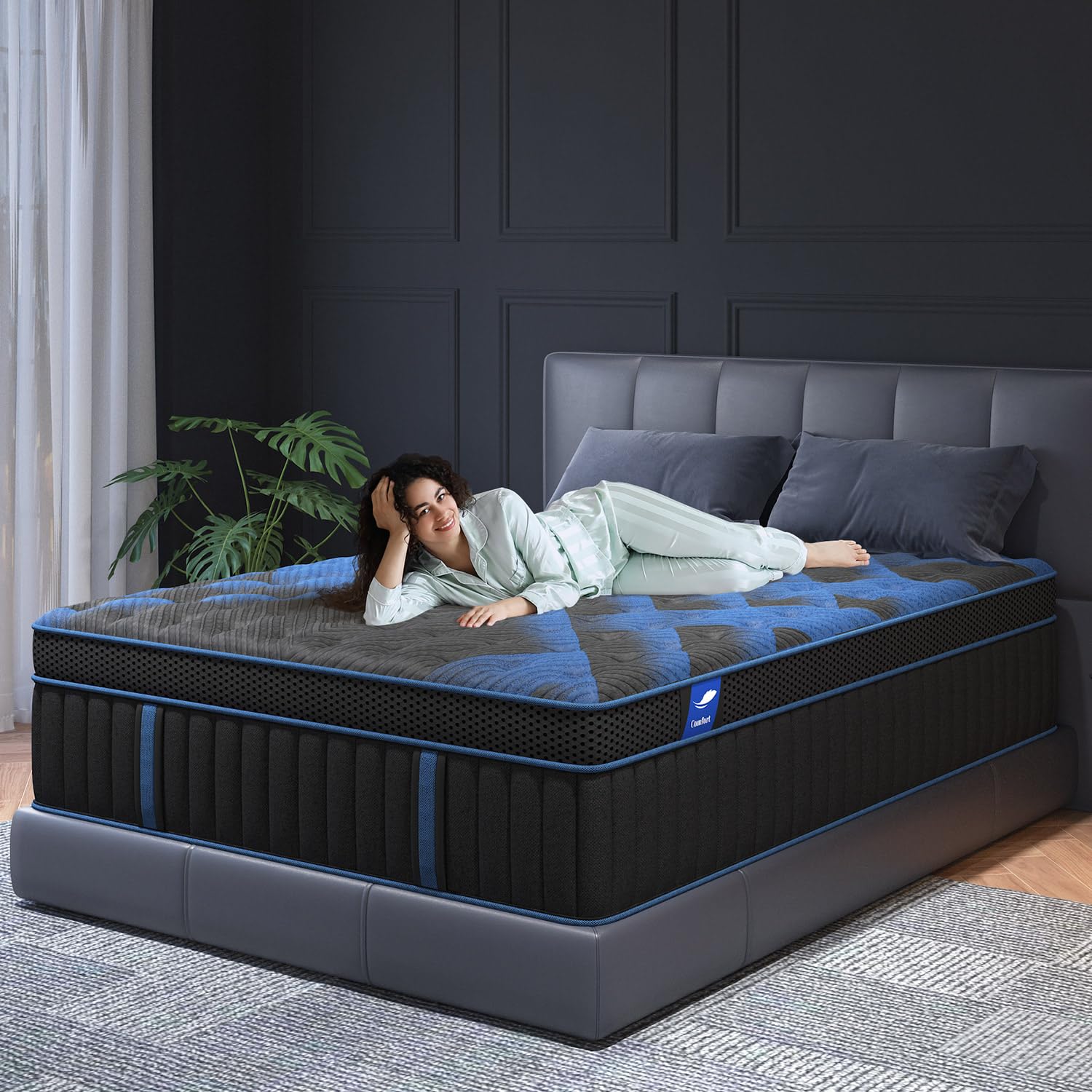 Photo 1 of SYPIALNIA Queen Mattress 14 Inch, Hybrid Mattresses Medium Firm with Gel Memory Foam & Pocketed Coils, Motion Isolation, CertiPUR-US Certified, Pressure Relief for Silent Sleep