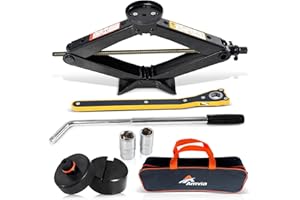 AMVIA Car Jack Kit with Tesla Pad & Universal Rubber Pad | Scissor Jack for Car 3 Ton (6,600 lbs) - Tire Jack Tool Kit | Portable, Ideal for SUV and Auto - Universal Emergency Kit with Lug Wrench