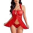 Avidlove Lingerie for Women Sexy Halter Lace Babydoll Dress Open Front Chemise Boudoir Nighty XS-5XL