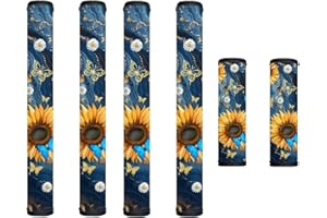 Garucesta 6 PCS Fridge Oven Door Handle Covers Kitchen Electrical Appliance Decor Handles Washable Fabric Indoor Decor Keep Off Stains Dust Fingerprint, Marble Sunflower Butterfly Daisy Dark Blue