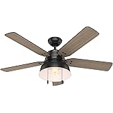 Hunter 52 inch Outdoor or Indoor Ceiling Fan with LED Light - Black Rustic Ceiling Fan with Pull Chain, For Bedroom, Living R