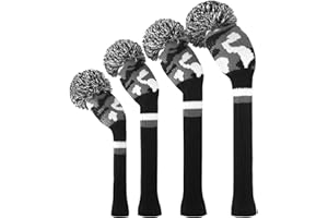 Scott Edward Knitted Golf Head Covers 4PCS Handmade Fit Well for Driver and Fairway Woods with Long Neck Pom Pom Golf Club Headcovers Set