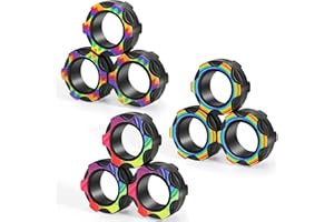 Buluwans Stress Relief Gifts Fingers Magnetic Ring Fidget Toys for Anxiety Stress, Birthday Party Favors, 9pcs Colorful Silent Calming Toys Stocking Stuffers Chrismas for Adults Teens and Kids