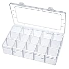 Crafts Organizer Storage Box for Washi Tape, Art Supplies and Sticker, 15 Compartments, 45 rolls 2 Inches Diameter Tape Compatible，Clear
