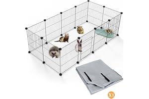 QONIMM Guinea Pig Cages, C&C Cage Habitats, Small Animal Pet Playpen with PVC Liner, Indoor Metal Grids Rabbit Fence Hedgehog Cage, 48”L x 24”W x 16”H, 12 Panels
