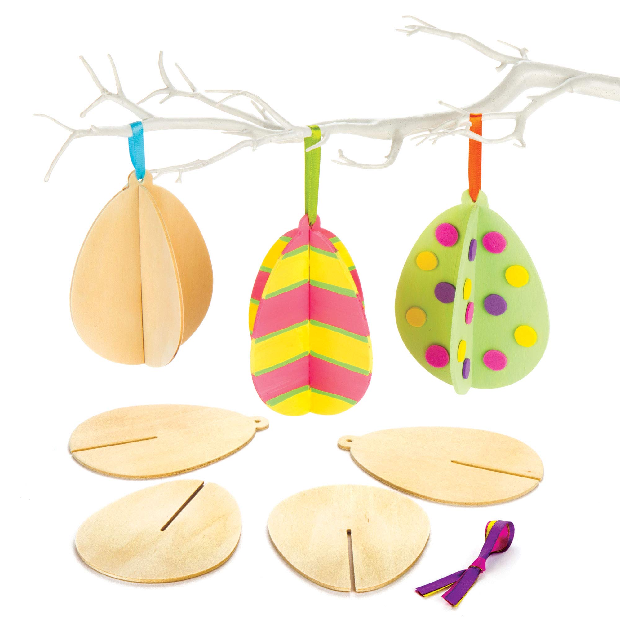 Baker Ross AR145 Wooden 3D Easter Eggs - Easter/Spring Party Bag Filler or Gift for Kids (Pack of 6), 4.0 cm*25.0 cm*15.0 cm
