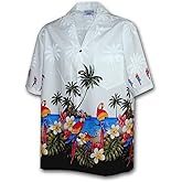 Pacific Legend Men's Parrots Beach Border Hawaiian Shirt
