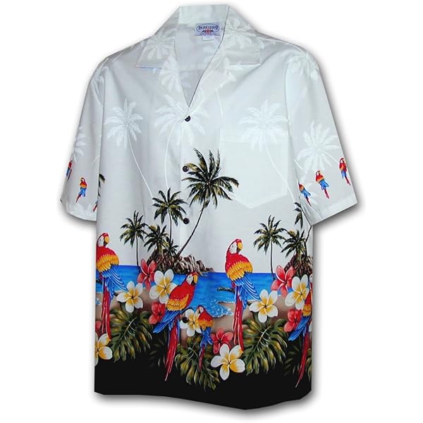 RJC Brand Tropical Parrots - Camisa hawaiana para hombre, Negro