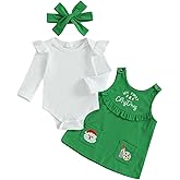 Lucikamy My First Christmas Baby Girl Outfit Long Sleeve Romper Tank Overall Dress Headband Winter 3Pcs Clothing Set
