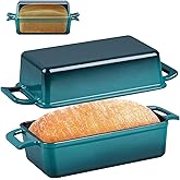 P&P CHEF 2-In-1 9 x 5 Inch Cast Iron Loaf Pan with Lid (Dark Green), Bread Loaf Pans for Baking Homemade Sourdough Bread, Meatloaf, Toast, Cake, Nonstick & Healthy & Sturdy, 2 Piece Set