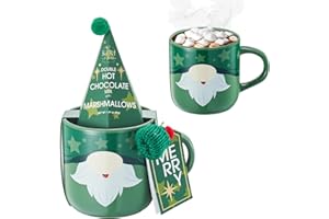 KIRI & SONS Hot Chocolate Gift Set, Includes 1 Single-Serve Double Chocolate Packet + 1 Pack Mini Marshmallows Hot Cocoa Mix Hot and a Ceramic Mug, Gourmet Hot Cocoa Gift Set, Eggnog Festive Gifts, Green Elf Mug