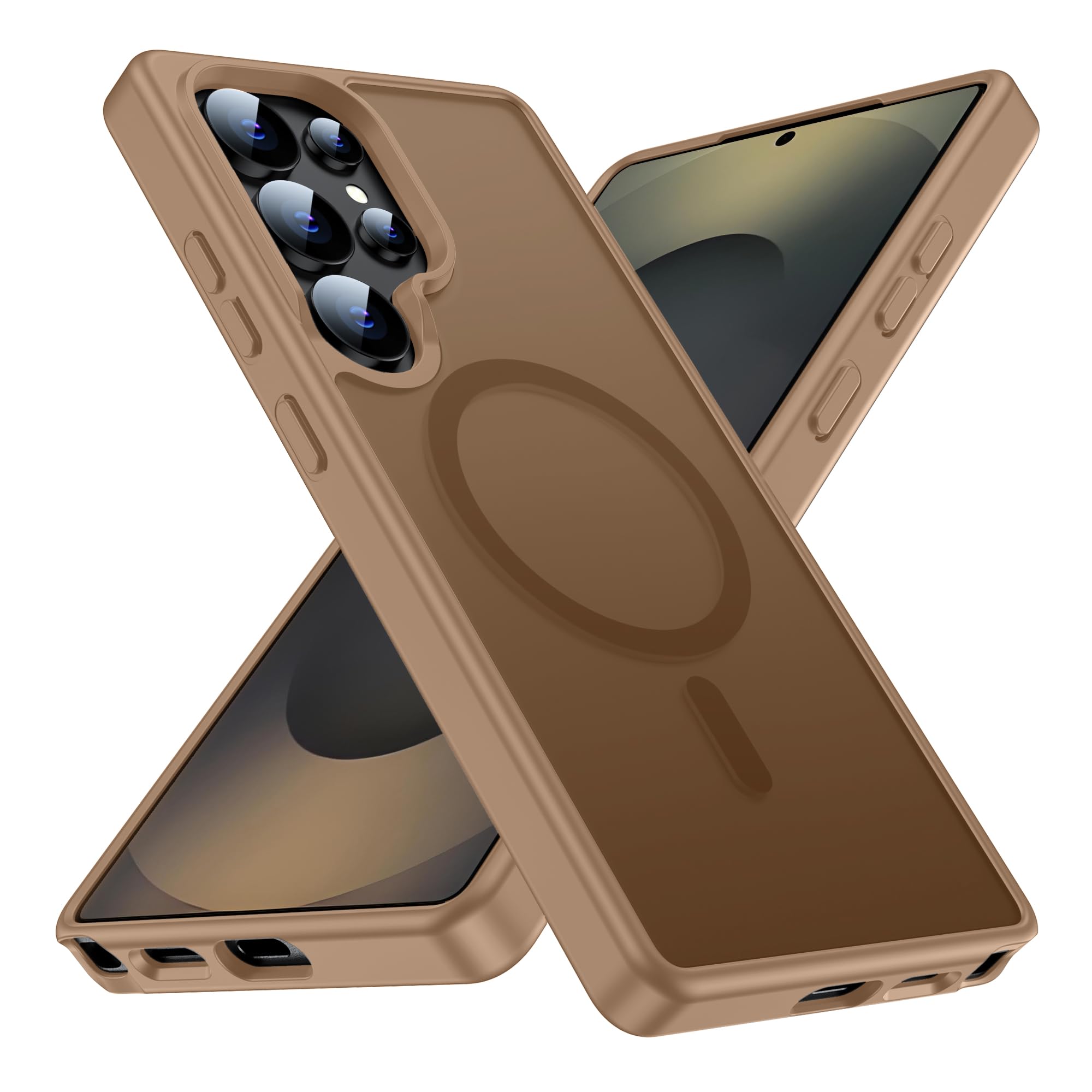 LEKEVO Magnetic Case for Samsung Galaxy S25 Ultra Case [Compatible with Magsafe] [Camera Protection] Military Dropproof Translucent Matte Hard Back with Soft Edge Slim Thin Shockproof Cover (Brown)