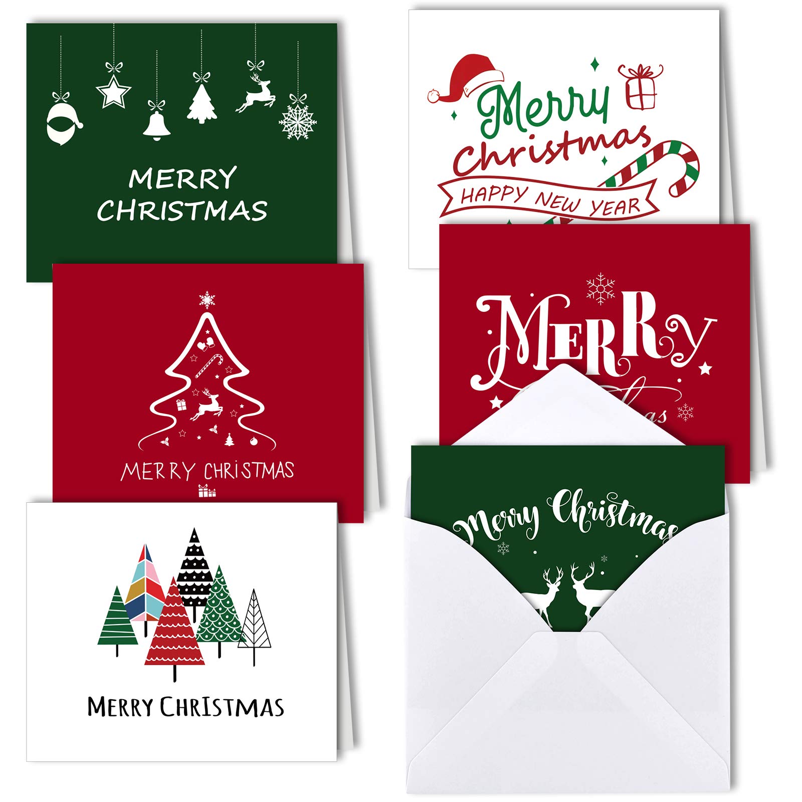 MIAHART 6 Styles Merry Christmas Greeting Cards Bulk Christmas Cards with Envelopes 30 Pack Blank Christmas Cards Collection for Winter Holiday Xmas Suppily (4 x 6 Inches)