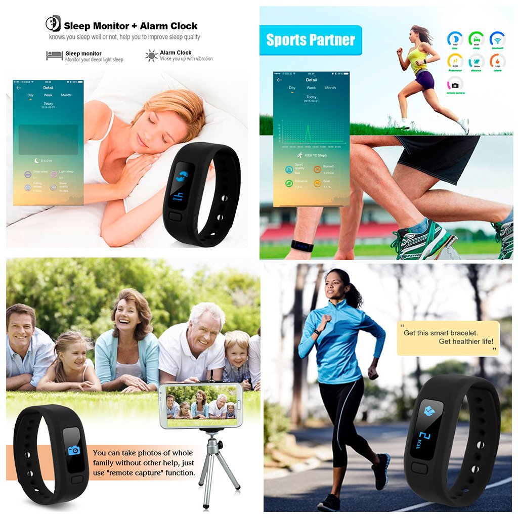 AGPtEK Moving up2 Smart Wristband Activity Tracker Bluetooth V4.0 Smart Sport Bracelet with Pedometer / Sleep Monitoring / Tracking Calorie/ Remote Capture Compatible for Android SAMSUNG HTC SONY LG and IOS Iphone 6/6s/6sPLUS/7/7PLUS