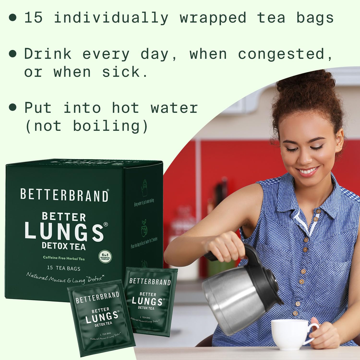 Betterbrand Mullein Tea Bags for Lungs - Herbal Tea | for Respiratory Support | Caffeine-Free | Loose Leaf Blend | with Mullein Leaf Extract | 15 Bags | for Lung Health and Wellness