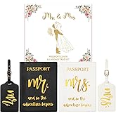 Mr & Mrs Luggage Tags and Passport Holder Set – Wedding Gift for Couples, Honeymoon Travel Accessories, Passport Covers with Luggage Tags for Bride and Groom (Style1)