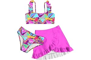 ALISISTER Girls Bathing Suits 3 Piece Swimsuit Summer Bikini Tankini Sets with Cover Up Skirt for 5-12 Years