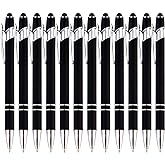 PASISIBICK 12-Piece Black Ballpoint Pen with Stylus Tip, 2 in 1 Stylish Metal Touch Screen Pen - Black Ink, 1.0 mm Medium Point - 5.5 x 0.4 inch / 14 x 1 cm
