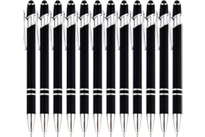 PASISIBICK 12-Piece Black Ballpoint Pen with Stylus Tip, 2 in 1 Stylish Metal Touch Screen Pen - Black Ink, 1.0 mm Medium Point - 5.5 x 0.4 inch / 14 x 1 cm
