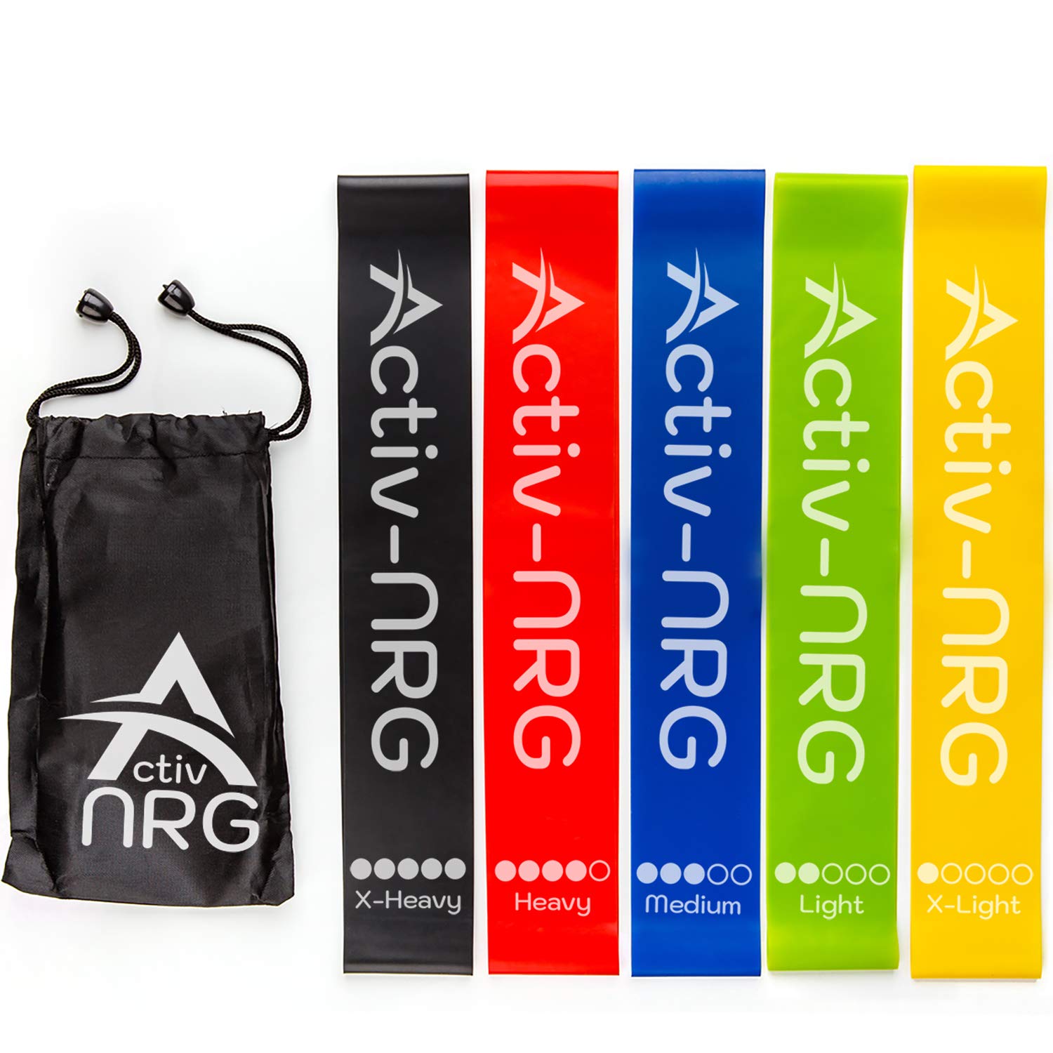 Activ-NRG Resistance Bands Set of 5 Physio, Exercising, Strengthening, Injury. Suitable for all Levels - 5 Different Strengths. Ideal for Fore Arms, Wrists, Ankles, Upper and Lower legs.