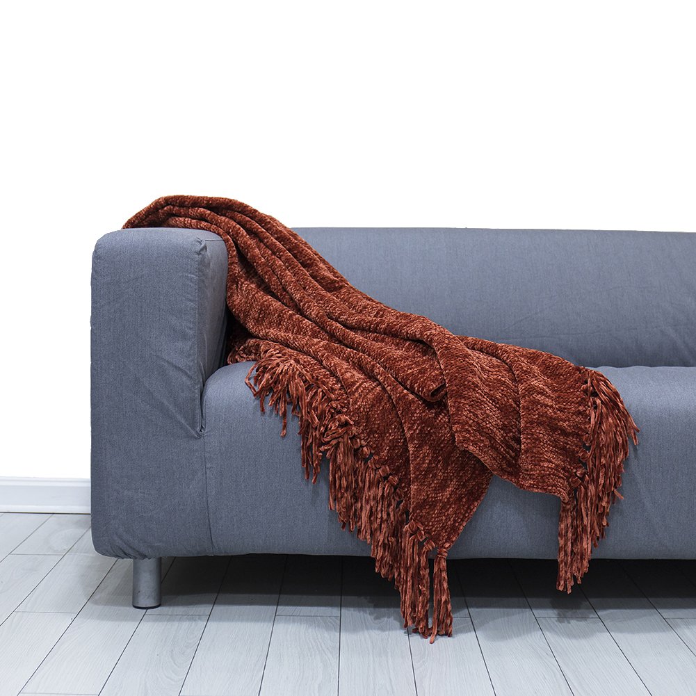 Throws Home & Kitchen DOZZZ Thick Fluffy Chenille Knitted Throw Blanket