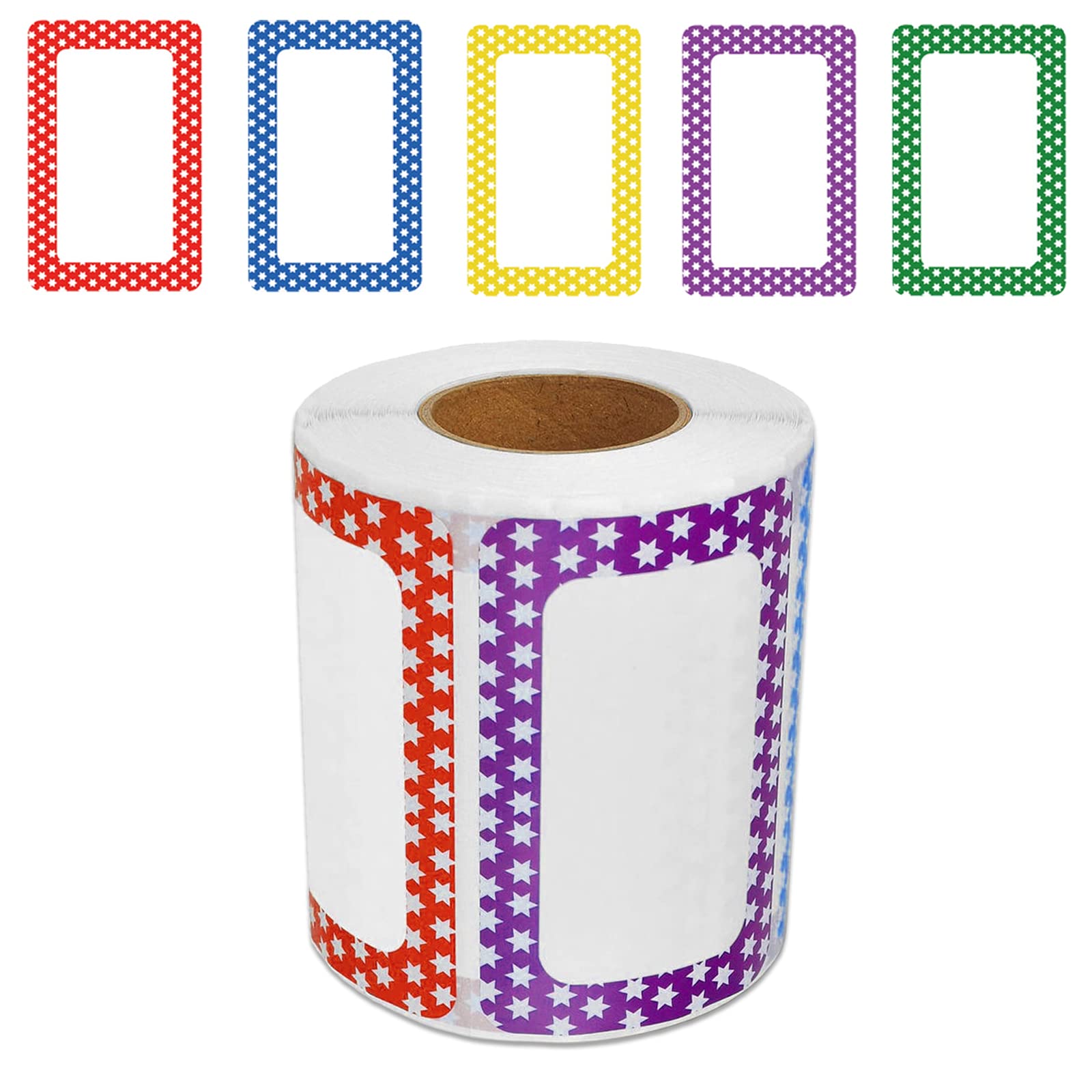 Tag Labels, 300 Colourful Name Tags, Border Stickers Large Sticky Labels Plain Tags for School Office Presents (8.9x5.8cm, 5 Colors)