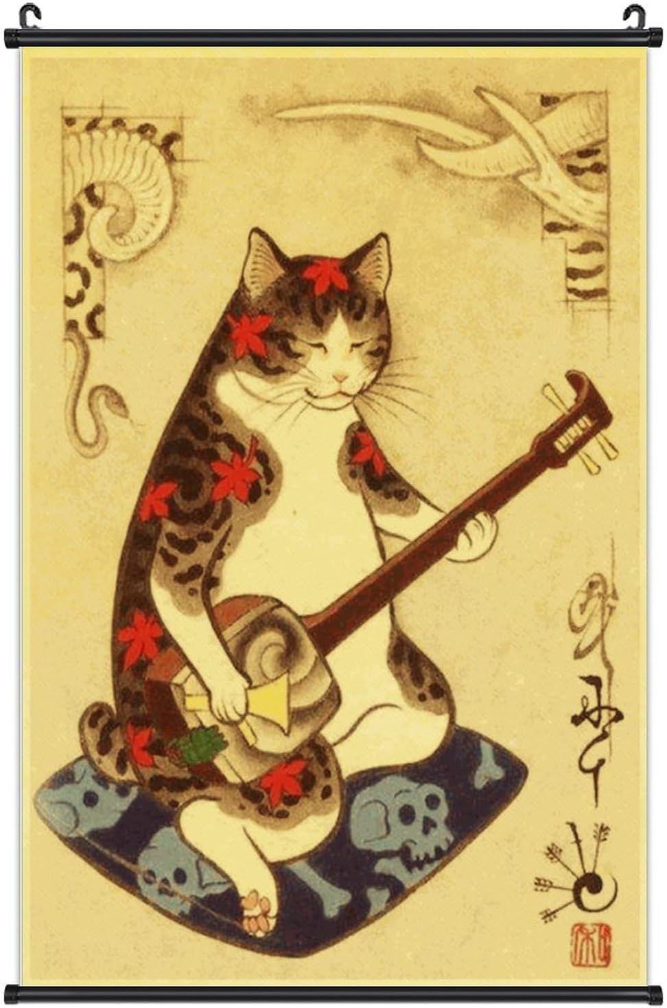 Paintings - A Wide Variety of Vintage Retro Japanese Samurai Cat Tattoo 13 Wall Scroll Hanging Decor（16x24 in）