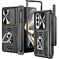 VEGO for Galaxy Z Fold 4 Case with S Pen Holder, [Hinge Protection][360°Ring Magnetic Kickstand][Slide Camera Cover][Front Screen Protector] Protective Armor Case for Samsung Galaxy Z Fold 4- Black