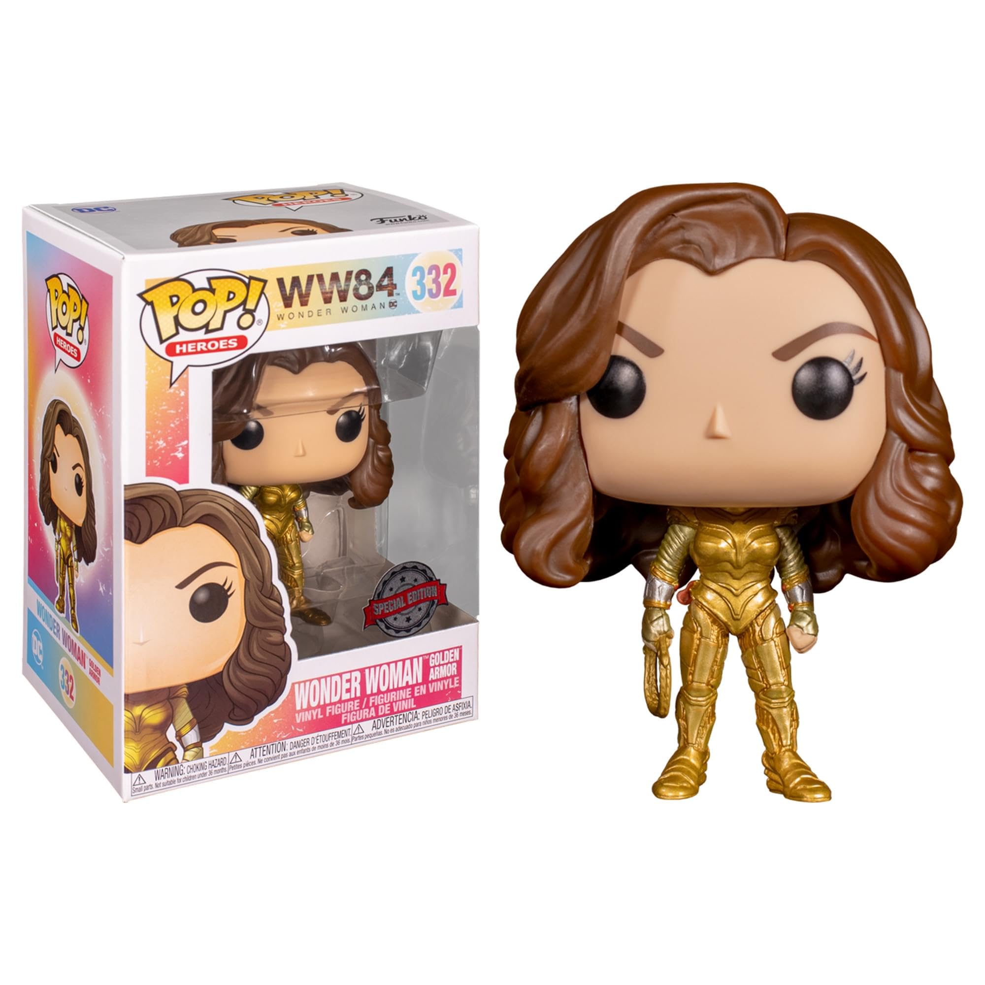 Funko 48220 Pop! Heroes: DC WW84 - Wonder Woman (Metallic Golden Armour, No Helmet or Wings Special Edition) #332