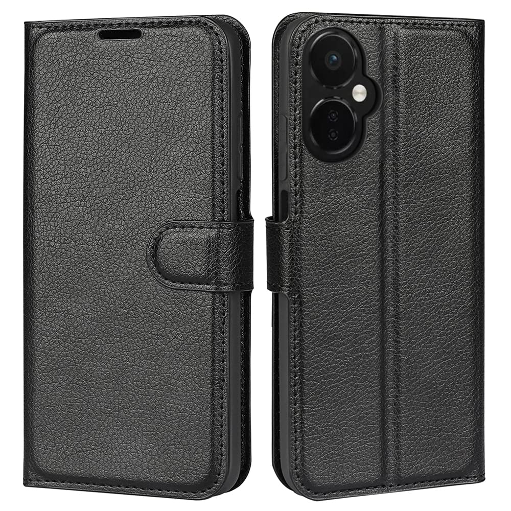 JIUNINE Case for OnePlus Nord CE3 Lite, Leather Wallet Case Flip Cover with [Card Slot] [Magnetic Closure] [TPU Inner Shell] for OnePlus Nord CE 3 Lite, Black