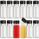 zandfelo 12 Pcs 2 oz Plastic Juice Bottles, Mini Plastic Bottles with Black Lids, Reusable Beverage Container, Mini Containers for Juice, Milk or Other Drinks