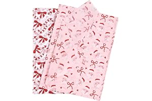 ENFANTRY Christmas Tissue Paper, 60 Sheets pink Tissue Paper for Gift Bags Gift Wrap Crafts Packaging, Santa bow walking stic