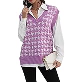 Sunfaynis Women's V Neck Houndstooth Sweater Vest Sleeveless Loose Pullover Sweater