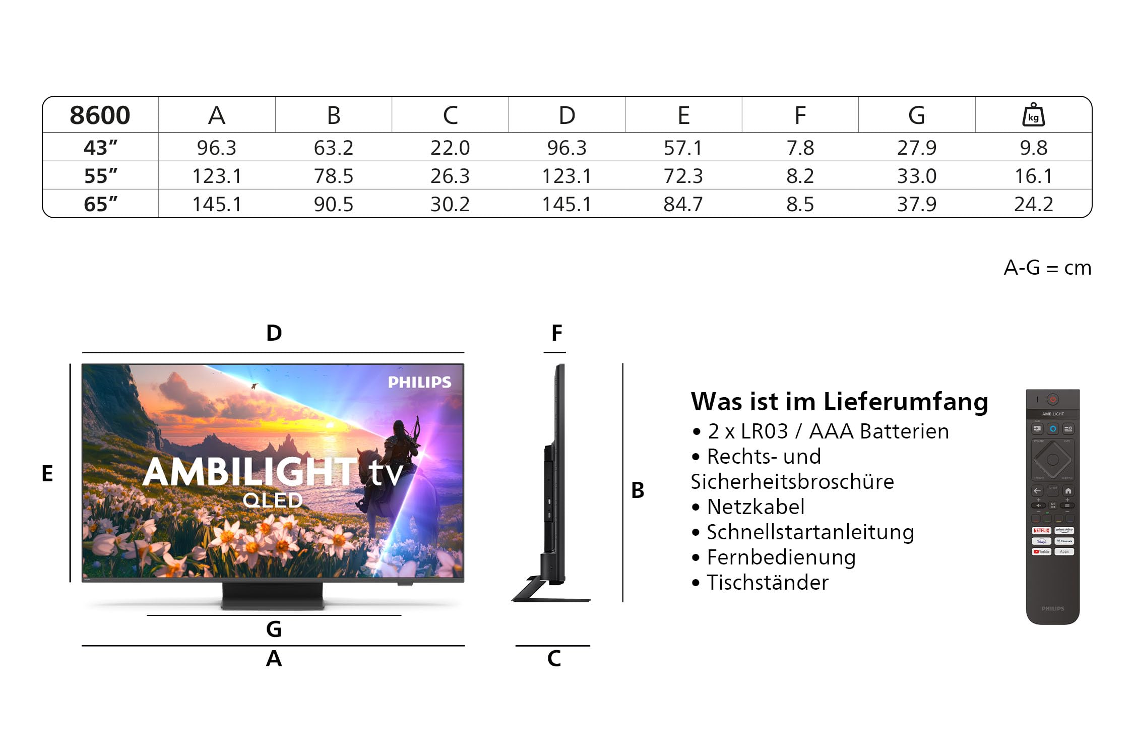 Philips Ambilight 55PUS8600 4K QLED Smart TV - 55 Zoll Display mit P5 Perfect Picture Engine Ultra HD, Titan OS, Dolby Vision und Dolby Atmos Sound 3