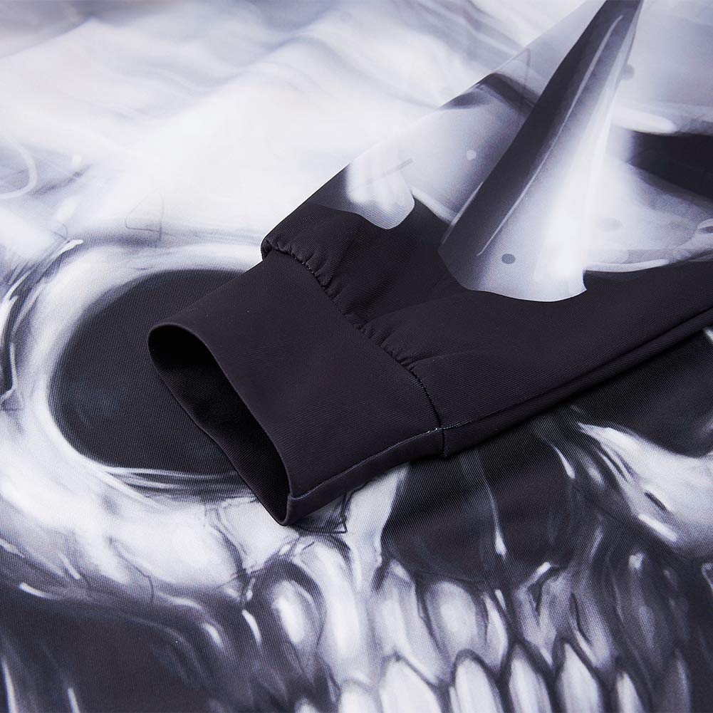 Modest Fun Novelty Hoodies Black Halloween Skull Graphic Winter Sweatshirts Competitive Adjustable Drawstring Hooded Pullover Jackets for Couple Female Male Casual Holiday Vacation Daily Wear