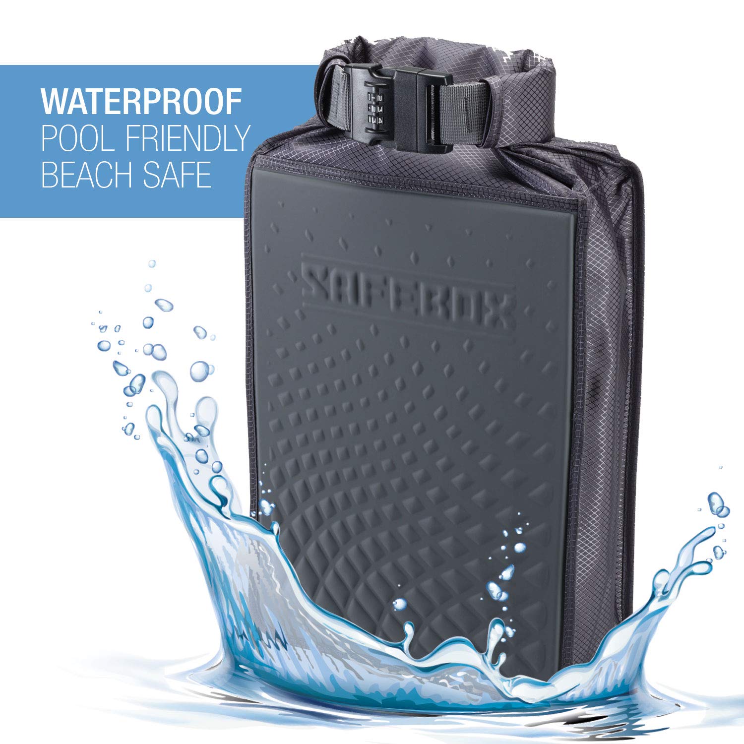 Safebox Portable Safe with Anti Theft Combination Lock and Slash Resistant Material to Protect Wallet, iPhone and Valuables at the Beach, Pool, Camping + Hotel, Large