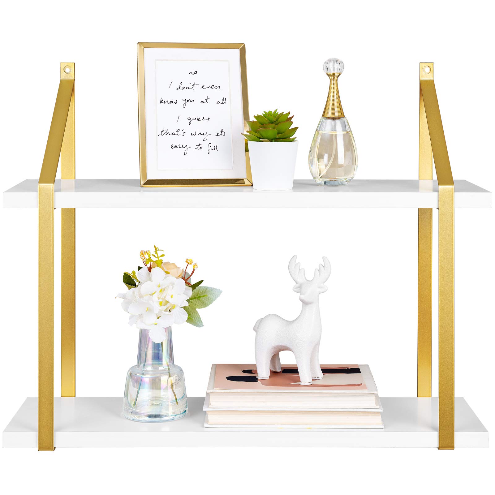 Buy Mkono Gold Wall Shelf 2 Tier Modern White Floating Shelves 22" Wood