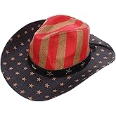 CALLARON American Flag Cowboy Hat Wide Brim Straw Patriotic Sun Hat for Men Women Vintage Western Style Perfect for Fourth of July Outdoor Activities