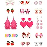 15 Pairs Hypoallergenic Valentine's Day Themed Earrings Set for Women Teen Girls Valentines Day Pink Heart Gnome Love Earrings for Girls Cute Bulk Valentines Jewelry Earrings